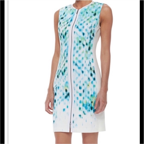 Elie Tahari Dresses & Skirts - Elie Tahari Full zip shift sleeveless White with green dress Sz 4